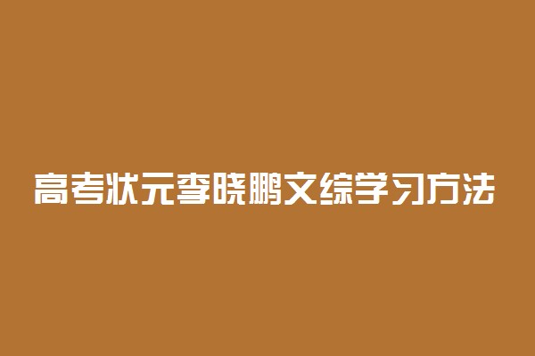 高考状元李晓鹏文综学习方法