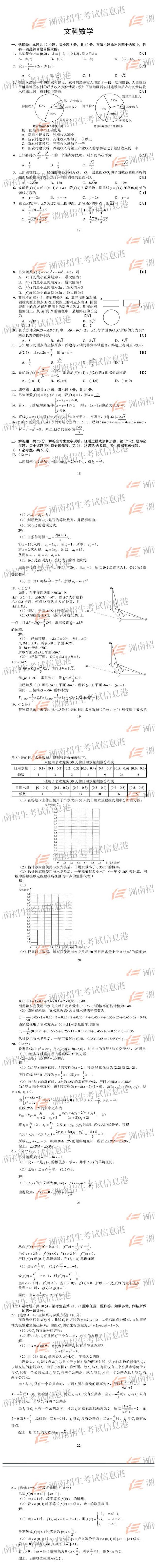 2018湖北高考文科数学试题及答案【图片版】