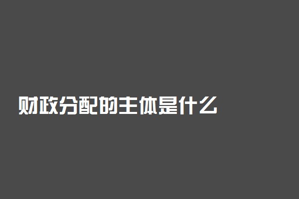 财政分配的主体是什么