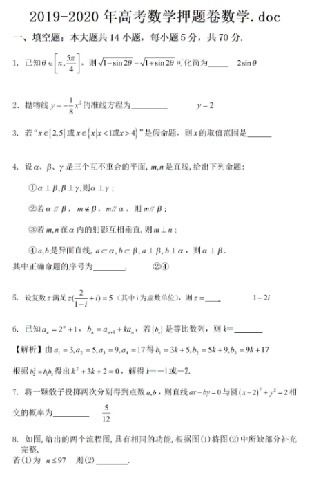 2021年全国高考数学押题卷