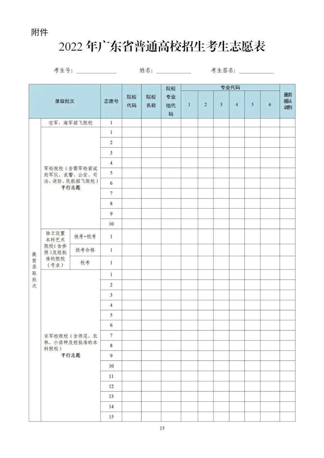广东志愿填报表格样板2022-广东高考志愿表2022正式版