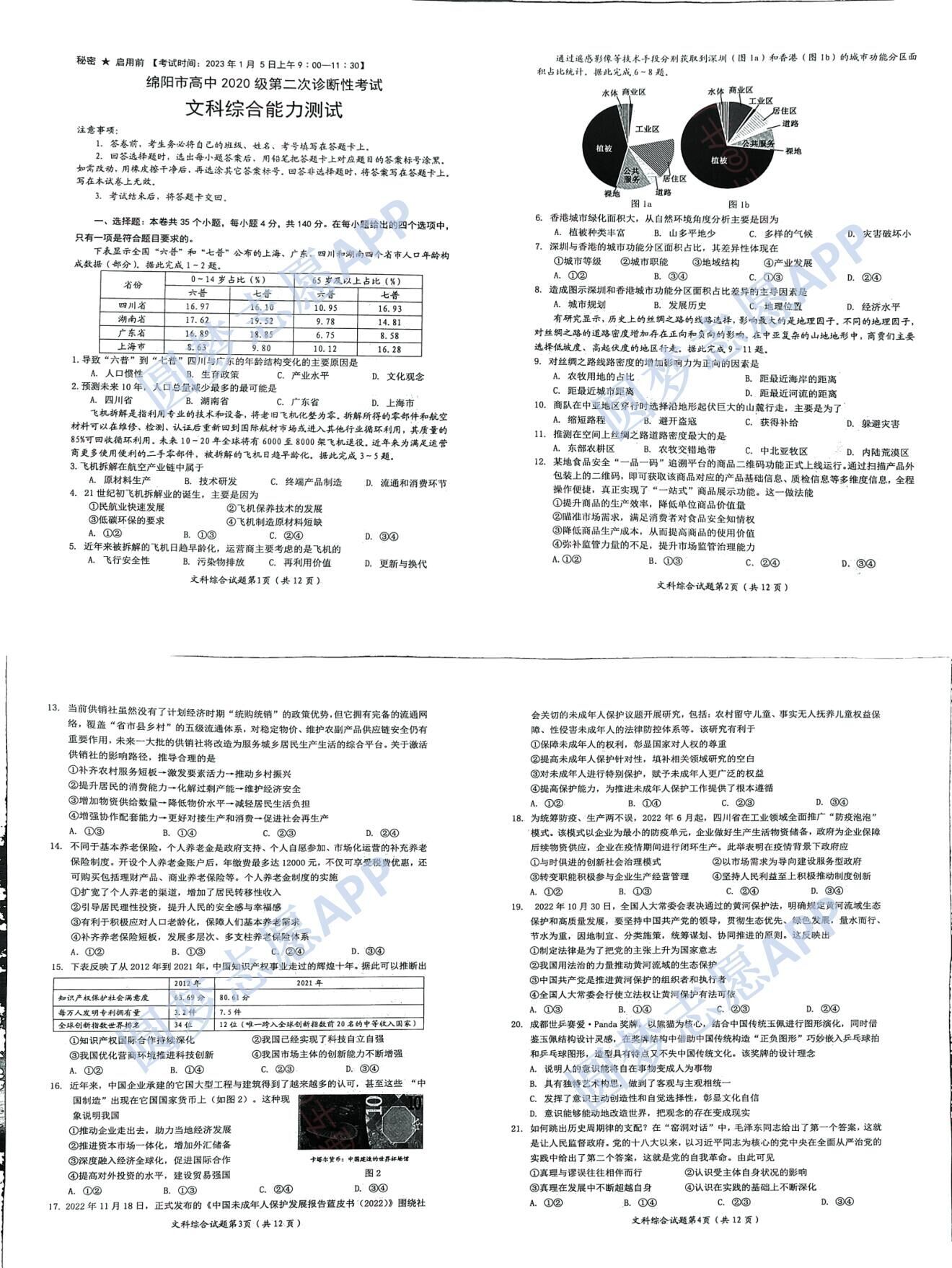 绵阳二诊2023文综试卷及答案解析详情！