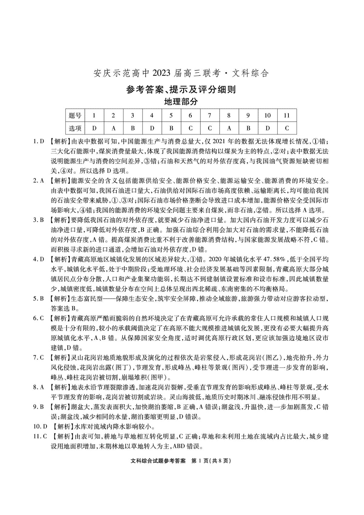 2023安庆示范高中4月联考文综答案