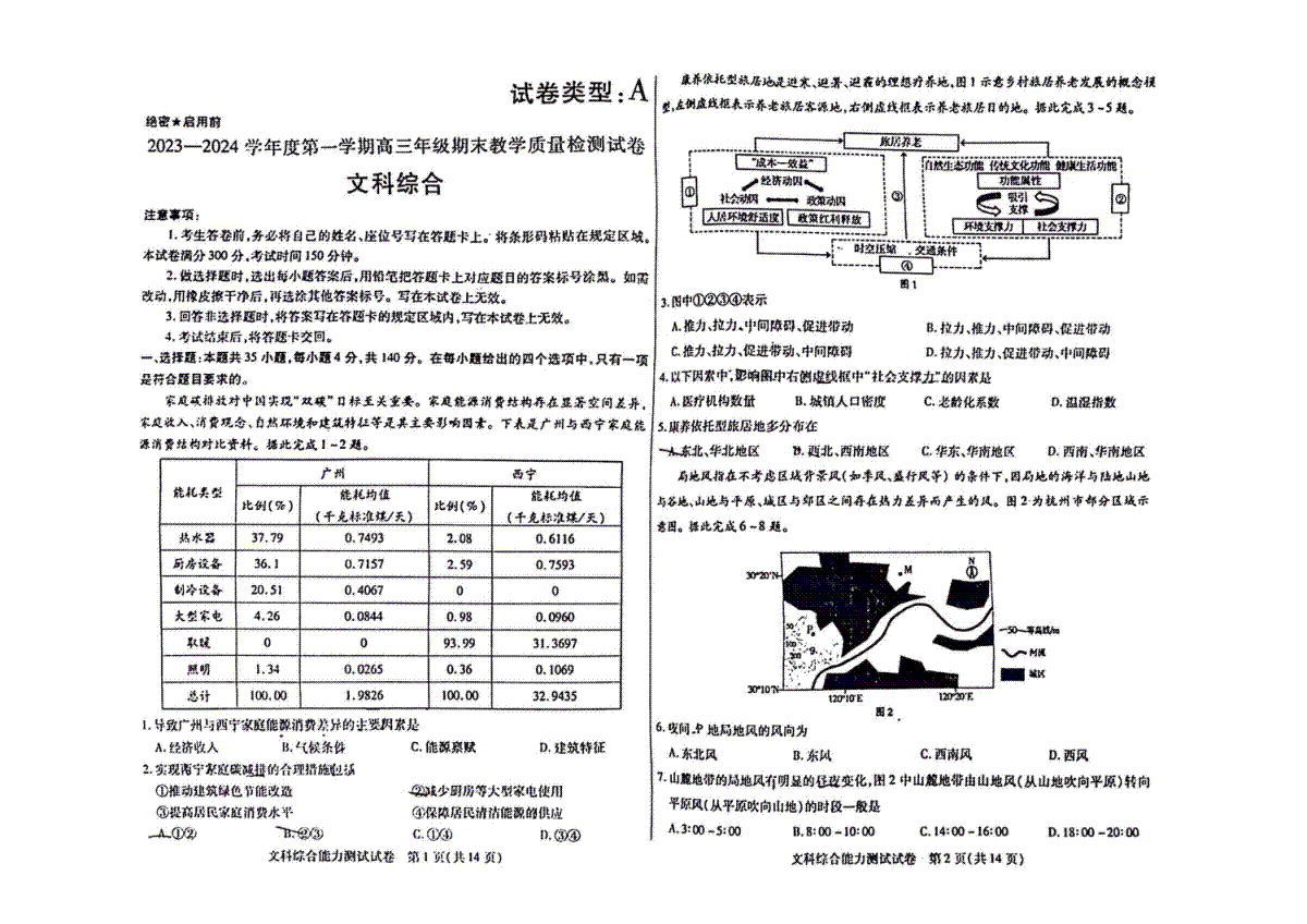 内蒙古包头市2023-2024学年高三上学期期末考试文科综合试题