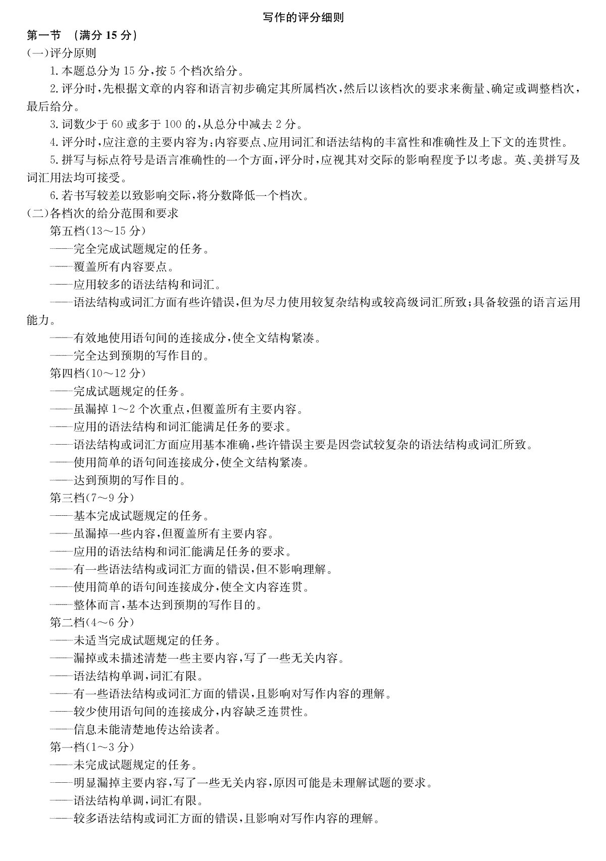 青海省西宁市大通县2024届高三第二次模拟考试英语写作评分细则